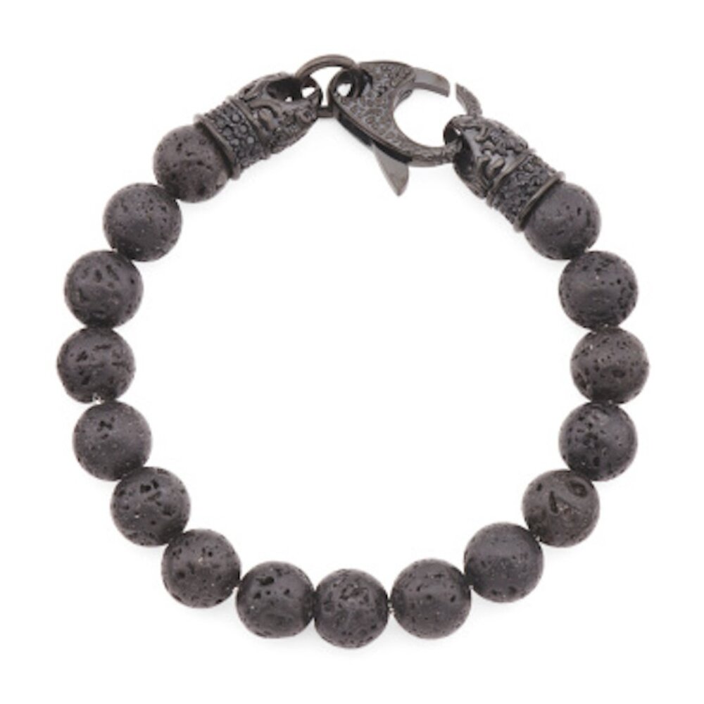 Blackjack Lava Stone Black Stainless Steel Beaded Bracelet BJS16BLV